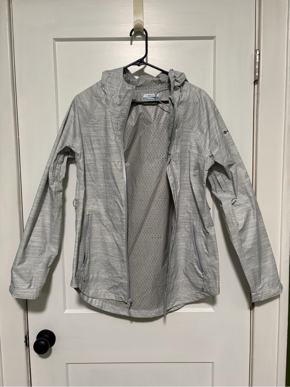 Columbia Light Gray Hooded Rain Jacket